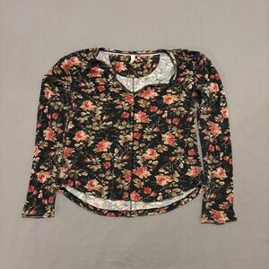 Anthropologie Pilcro Floral Boho Casual Long Sleeves V Neck Tops Size Medium